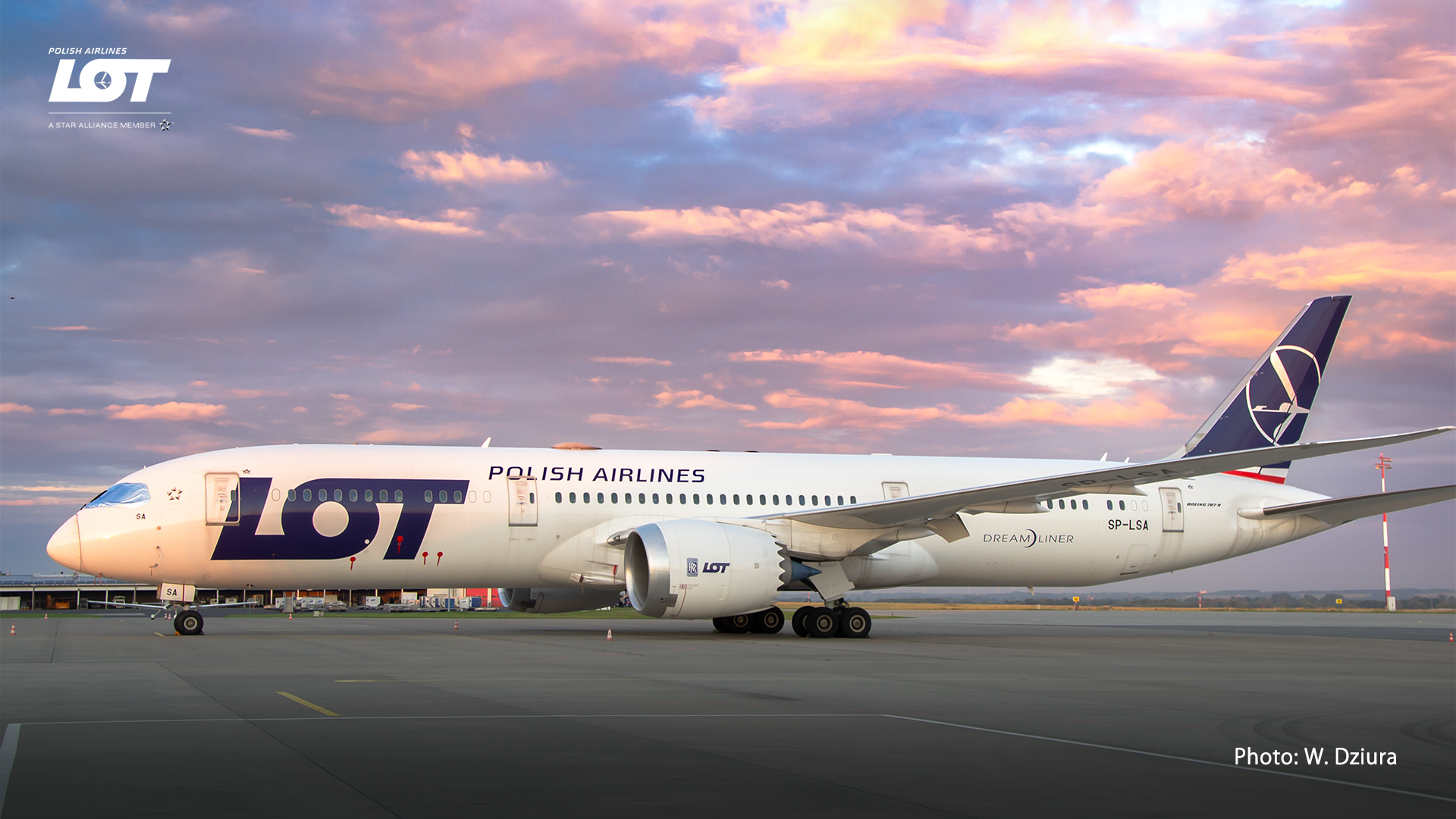 Dreamliner from the LOT fleet parked on the airport apron